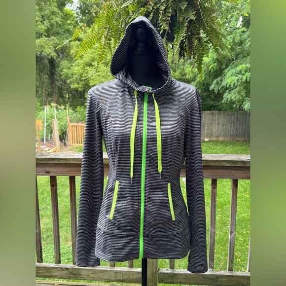 lukka Tops - Lukka gray and black striped athletic zip up hoodie medium